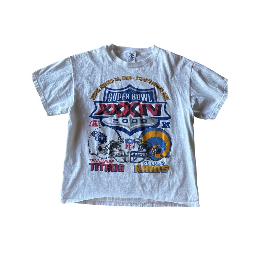 Vintage 2000 NFL Super Bowl XXXIV Rams Titans Delta Pro Weight T Shirt L USA